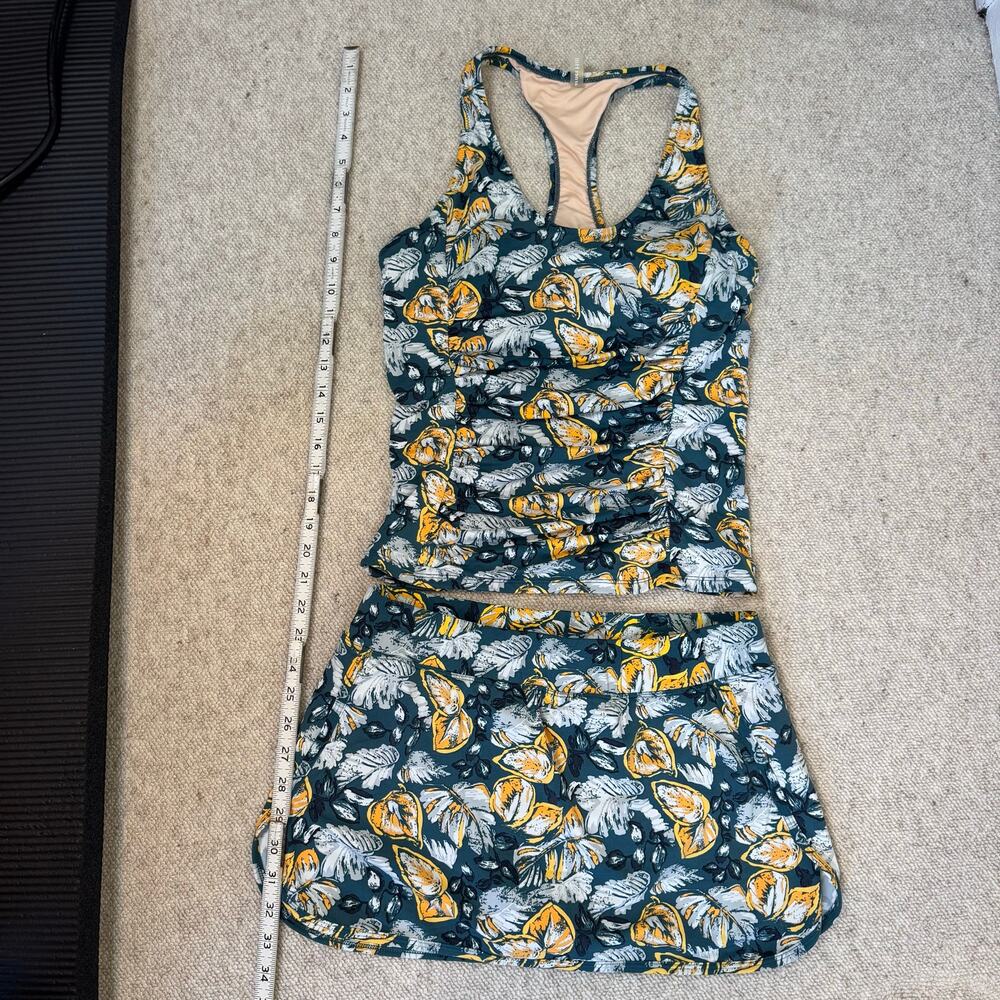 Garnet Hill 10 M Lemon Citrus Print Swim Suit 2 Piece Tankini Skirt Skort Green - Picture 4 of 12